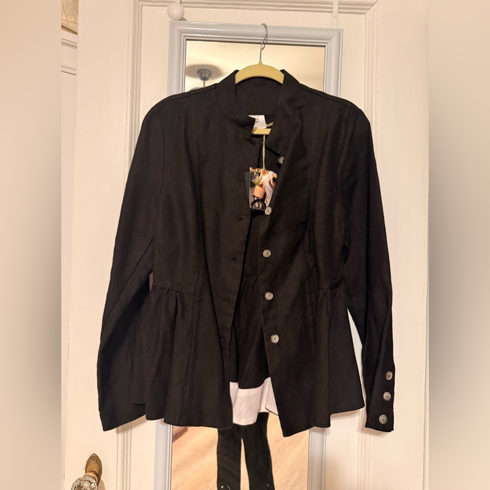 Peplum Jacket, Twill Linen, Black Pansy - Black Pansy / L